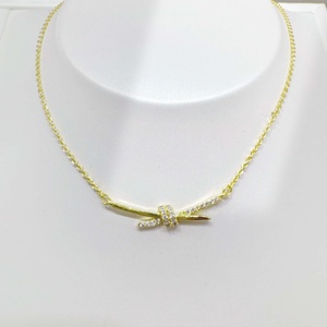 wholesale plata 925 sterling silver Minimalist Bowknot Pendant <b>Necklace</b> fashion Gold Plated Rhinestones Everyday Wear <b>necklaces</b> - Product Image 1