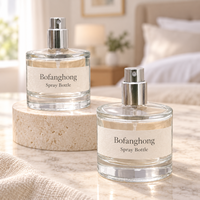 Flacon de parfum vide en verre cylindrique court et épais de 50 ml, style Bofanghong, avec pulvérisateur à pompe rechargeable et capuchon dôme noir, cosmétique de luxe