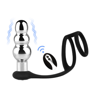 Vibrador Anal 3 en 1 de Metal con Bolas Vibratorias, 2 Anillos para Pene, 10 Vibraciones, Recargable, Impermeable, Juguetes Sexuales Anales para Hombres y Parejas - Product Image 1