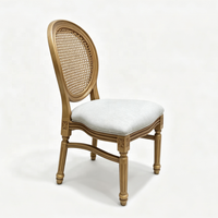 Chaise de mariage vintage en résine, dossier ovale en rotin, coussin en tissu, mobilier de banquet Louis XVI pour événements
