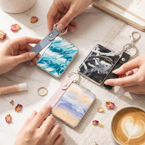 Rectangle <b>Acrylic</b> Compact <b>Mirror</b> Keychain with Leather Strap Lightweight Plastic Frame Folding Dual Sided Pocket Makeup <b>Mirror</b> - Product Image 4
