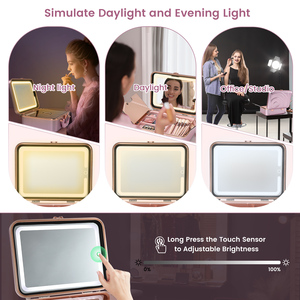 Large <b>Makeup</b> Case with LED Mirror <b>Makeup</b> <b>Box</b> Organizer with Detachable Tray Adjustable Dividers Travel <b>Makeup</b> Train Case Storage - Product Image 2