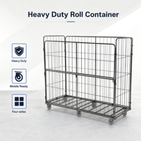 Chariot à 4 roues avec cage de protection, monté sur roulettes, côtés amovibles, en maille d'acier robuste pour le transport logistique en usine