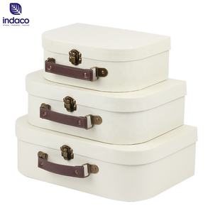 Manufacturer Beige Color Stitching Handmade Craft Paper Box <b>Cardboard</b> <b>Suitcase</b> with Handle - Product Image 5