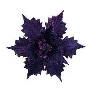 Christmas Flower for Xmas Tree Artificial Gifts & Crafts Purple Glitter Poinsettia Flower Christmas Artificial