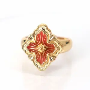 Vintage Witte Fritillaria Geometrische Geborstelde Klaverring Voor Vrouwen 18K Goud Mode Holle Open Wijsvinger Ring