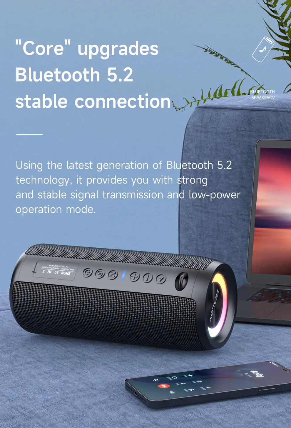 Altavoz Bluetooth portátil Zealot S51 Pro barato, altavoz inalámbrico potente de 40W, altavoz Bluetooth con luz LED