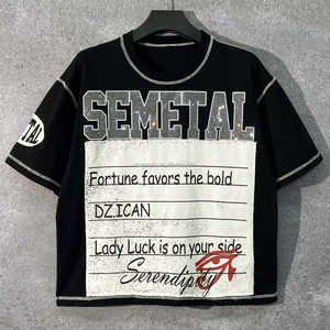 T-shirt en coton imprimé avec logo personnalisé MAKITAPE, t-shirt à strass de haute qualité, t-shirt graphique surdimensionné streetwear pour hommes - Product Image 3