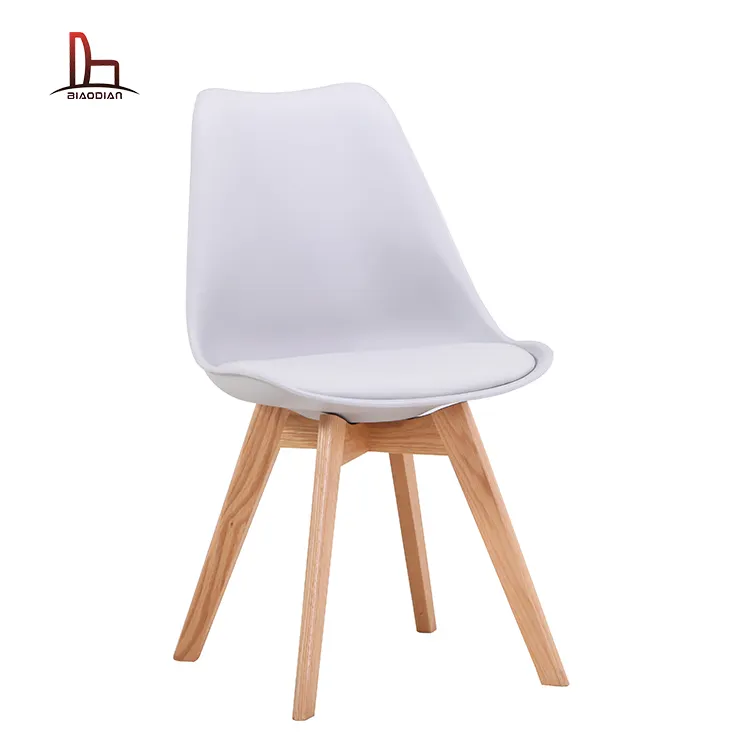 Hete Verkoop Moderne Luxe Nordic Home Keuken Restaurant Cafe White Silla Tulp Dining Plastic Stoelen Met Lederen Kussen