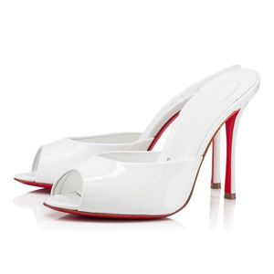 Mules à talons aiguilles style français, en cuir verni à semelle rouge, à enfiler, pour femme, chaussures de soirée - Product Image 2