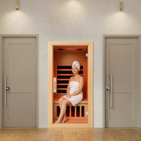 Ruang Sauna Inframerah Kayu Solid Hemlock Modern dengan Jendela Transom, Pemanas Rendah EMF, Kapasitas 1 Orang untuk Apartemen & Vila