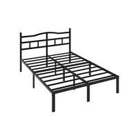 Cadre de lit en métal moderne, taille Queen, robuste, avec tête de lit, noir, sommier à lattes en acier, sans sommier à ressorts, pour chambre à coucher