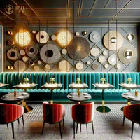 Ensemble de mobilier de restaurant commercial moderne en marbre, table et chaises, banquette d'angle vert foncé pour café, pour une conception clé en main