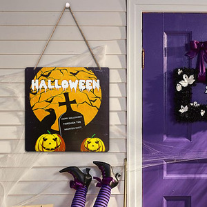 En stock: Marco de madera para cartel de Halloween, decorativo, colgante, cuadrado, con diseño de calabaza, para colgar en el patio o como accesorio de decoración de pared. - Product Image 2