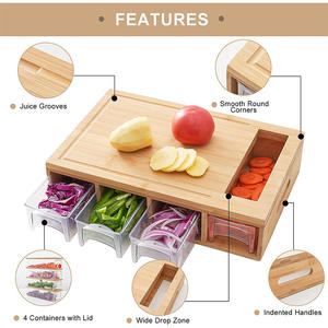 Planche à découper en bambou en gros avec tiroirs de rangement, plateau de service personnalisé pour fromages et charcuteries, bloc de découpe portable - Product Image 3