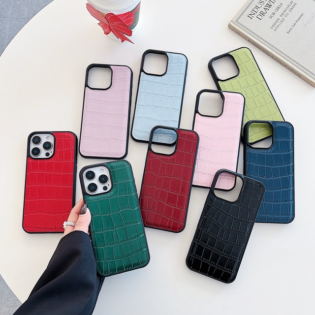 Crocodile-patterned Genuine Leather Phone case 16 Promax 15 14 13 12 Anti-drop protection Cover