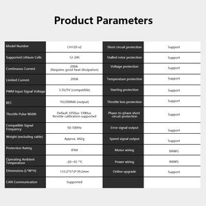 Contrôleur de vitesse électronique CH200 12-24S 200A, ESC sans balais avec BEC 5V/200mA pour drone agricole, hélicoptère RC industriel - Product Image 5