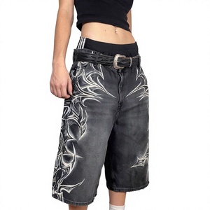Shorts de Mezclilla con Estampado Gótico para Hombre y Mujer, Estilo Casual de Verano, Corte Recto, Cintura Media, Algodón Lavado, Estilo Urbano - Product Image 3