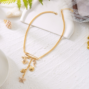 Nouveau <span class=keywords><strong>Collier</strong></span> Tendance pour Femme avec Pendentifs Épingle à Cravate, <span class=keywords><strong>Strass</strong></span>, Étoile de Mer, Pompon, Épingle de Sûreté Créative, Crabes et Hippocampes, Bijoux - Product Image 2