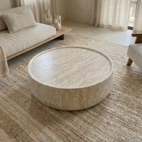 SW STONE Table basse ronde moderne en travertin beige naturel pour décor de salon Villa décor à la maison