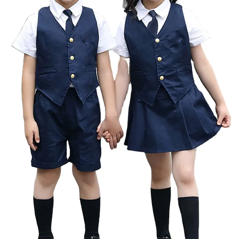 Custom Vest Shirt En Rok En Broek Primaire Middelbare School Pre School Jurk Uniform Ontwerpen Voor Kinderen Sui