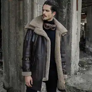 B3 Flight Jacket Double colletto Design giacca da uomo in Shearling lungo stile giacca in pelle di pecora aviatore pelliccia scocca