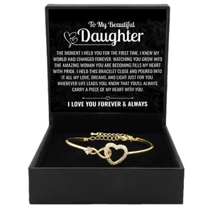 UIONEN Wholesale To My Daughter <b>Infinity</b> Heart <b>Bracelet</b> with Custom Card, Gold Plated Mother Daughter Gift Low MOQ OEM ODM - Product Image 1