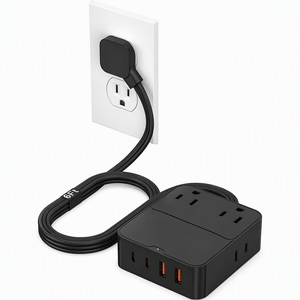 Regleta de Enchufes Eléctrica de 1.8m con 4 Tomas de CA y 4 Puertos USB, Protector contra Sobretensiones, Ecológica, IP16, 240V/100V, Estación de Carga para - Product Image 1