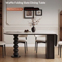 Table à manger pliante en dalle de roche, style moderne et simple, en chêne massif noir, ovale, 4 places, sans assemblage, pour petit appartement
