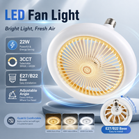Ventilateur de plafond E27 silencieux avec télécommande, LED dimmable 3 couleurs 22W, 5 pales, design moderne pour chambre, salon, cuisine