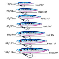 Señuelo de Pesca Metálico WildTrek de Alta Calidad, 10-100g, 5.4-11.6cm, Hundimiento Rápido, Cebo Duro 10 # -20 #   Anzuelos Dobles Luminosos de 6 Colores de Acción Lenta