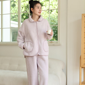 Winter Flannel Sleeping Pajamas Set Women's Nightie 2 Piece Coral Velvet <strong>Pyjamas</strong> Women Nightwear Zipper Casual Nightie Sleepwear - Product Image 2