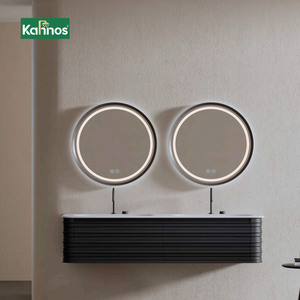 Modern Black Floating Bathroom <b>Vanities</b> Double Sink <b>Led</b> Lighted Mirror Wall Mounted <b>Vanity</b> Cabinet Ceramic Apartment Hotel Home - Product Image 1