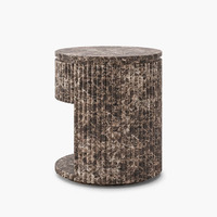 Table d'appoint moderne en travertin Emperador, cylindre cannelé avec poignée dorée, tiroir, table d'appoint pour hôtel, vente en gros, OEM, sur mesure.