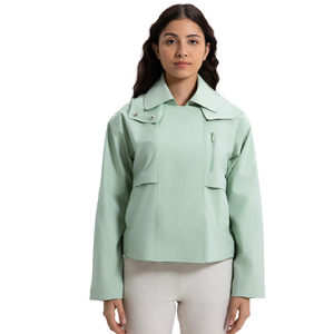 Chaqueta deportiva de concha suave para mujer a la moda, capucha desmontable, patrón sólido, cremallera, soporte, impermeable, transpirable, Cordura, viento corto - Product Image 5