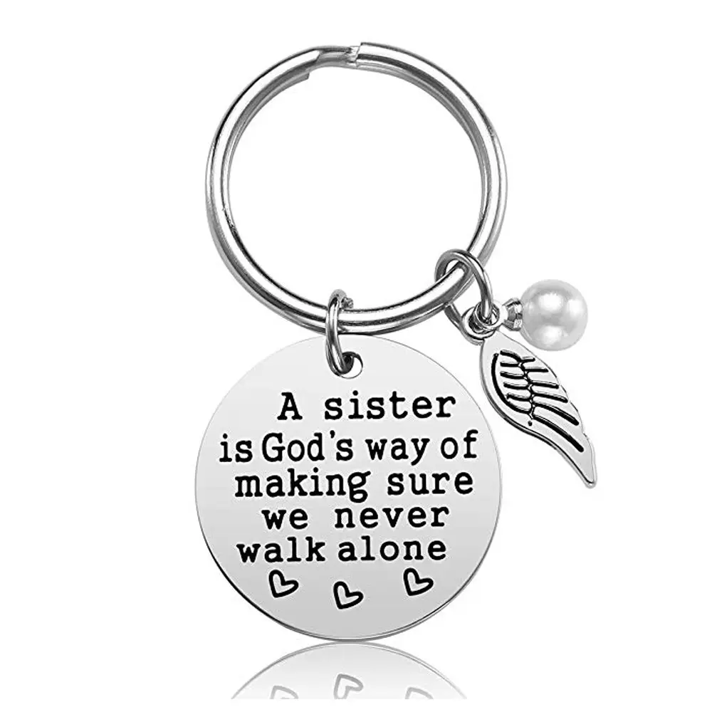 Gift Jewelry faux pearl wing charms A Sister is God's Way of Making Sure We Never Walk Alone Sister Keychain for Sisters