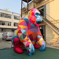 Ballons animaux gonflables lumineux à LED, grands modèles personnalisés d'hippopotame, de gorille et de caméléon pour exposition d'art en galerie