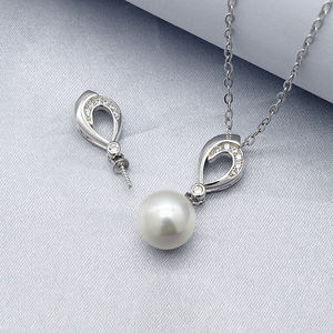 925スターリングシルバーピュアシンプルフレッシュウォーターラウンドシルバーパールリーフペンダントパールネックレス - Product Image 3