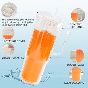Gobelet réutilisable en acrylique transparent à double paroi de 40 oz avec poignée, anti-fuite et sans BPA, pour boissons – Entrepôt USA - Product Image 2
