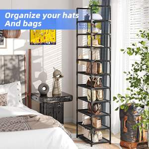 Современная металлическая обувница для гостиной, 10-ярусная узкая полка для обуви, вмещает более 50 пар, регулируемая, отдельностоящая - Product Image 5