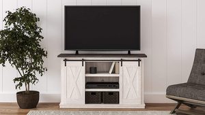 WEKIS legno porta fienile scorrevoli centro intrattenimento fattoria imbiancata grigio Media Console portaoggetti TV supporto - Product Image 6