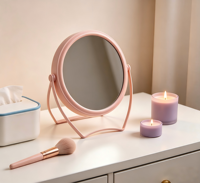 Miroir de table circulaire rose pour cosmétiques, vente chaude, réglable, rotatif, en métal, petit miroir de maquillage pliable, miroir vertical