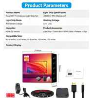 Boîte de synchronisation de rétroéclairage TV Tuya compatible avec Alexa et Google Assistant, bande lumineuse LED RGB, commande vocale, HDMI2.0 pour téléviseurs de 24 à 120 pouces