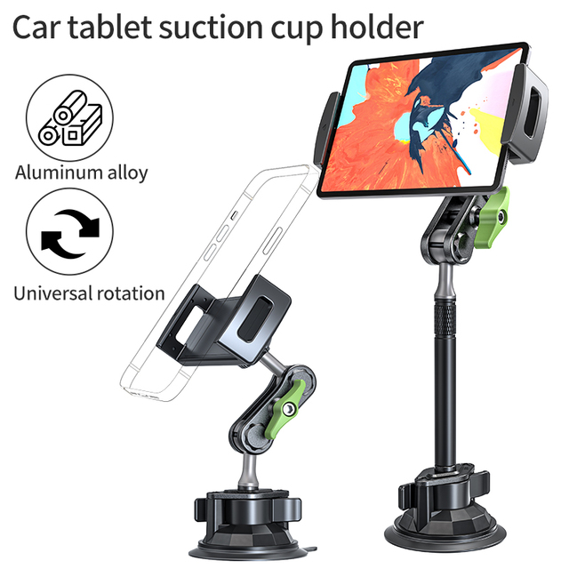 Strong Suction Car Tablet Holder Aluminum Alloy Universal Ball Head Arm 360 Degree Rotation Metal Tablet Car Holder for iPad