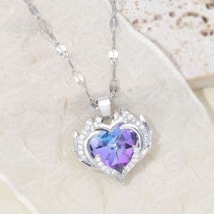 สร้อยคอรูปหัวใจสำหรับผู้หญิงสร้อยคอแฟชั่นทำจากไททาเนียมสีแห่งความรักจี้คริสตัลสร้อยคอสแตนเลส - Product Image 3