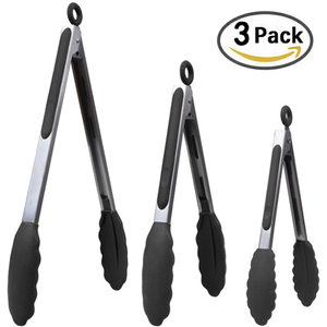 Set di 3 Pinze da Cucina in Silicone <span class=keywords><strong>e</strong></span> Acciaio Inox Resistenti al Calore con Impugnatura Antiscivolo 7/9/12 Pollici per BBQ <span class=keywords><strong>e</strong></span> Grigliate - Product Image 4