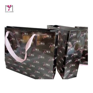 Sacs shopping en papier recyclable de luxe avec poignées en ruban, logo estampé à chaud, design noir, pour usage professionnel et shopping - Product Image 5