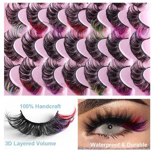 Faux cils synthétiques en vison, effet volumineux, colorés, personnalisés, effet œil de chat, bande complète, épaisseur 0,07 mm, longueur 20 mm, plateau rose - Product Image 6
