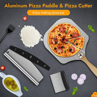 Ensemble de 4 outils de pâtisserie en aluminium : pelle à pizza avec coupe-pizza à bascule, spatule à retourner la pizza, racloir à pâte et pinceau à huile pour four à pizza