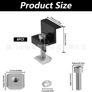 Support de montage solaire, 8 pièces, 3,8 cm, kit de fixation pour panneau solaire en aluminium anodisé noir - Product Image 1